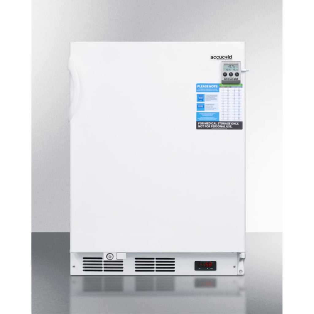 ADA compliant built-in undercounter vaccine all-freezer with digital thermostat, temperature alarm, hospital grade cord, self-closing door, and front lock