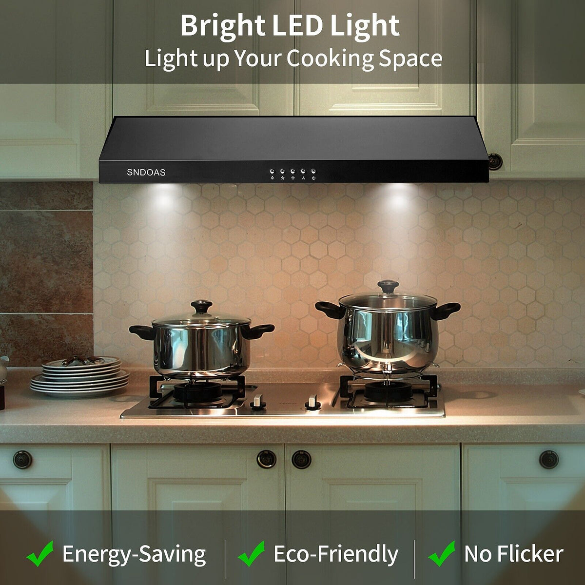 Range Hood 30 inch Under Cabinet,Black Stainless Steel Range Hood with 500 CFM,Ductless Range Hood Black,Kitchen Vent Hood 30 inch with 3 Way Venting,Baffle Filters,LED Light