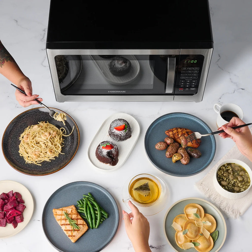 Farberware Professional 1.2 Cu. Ft. 1000-Watt Microwave Oven with Sensor Cooking, Stainless Steel/Black Body Wrap