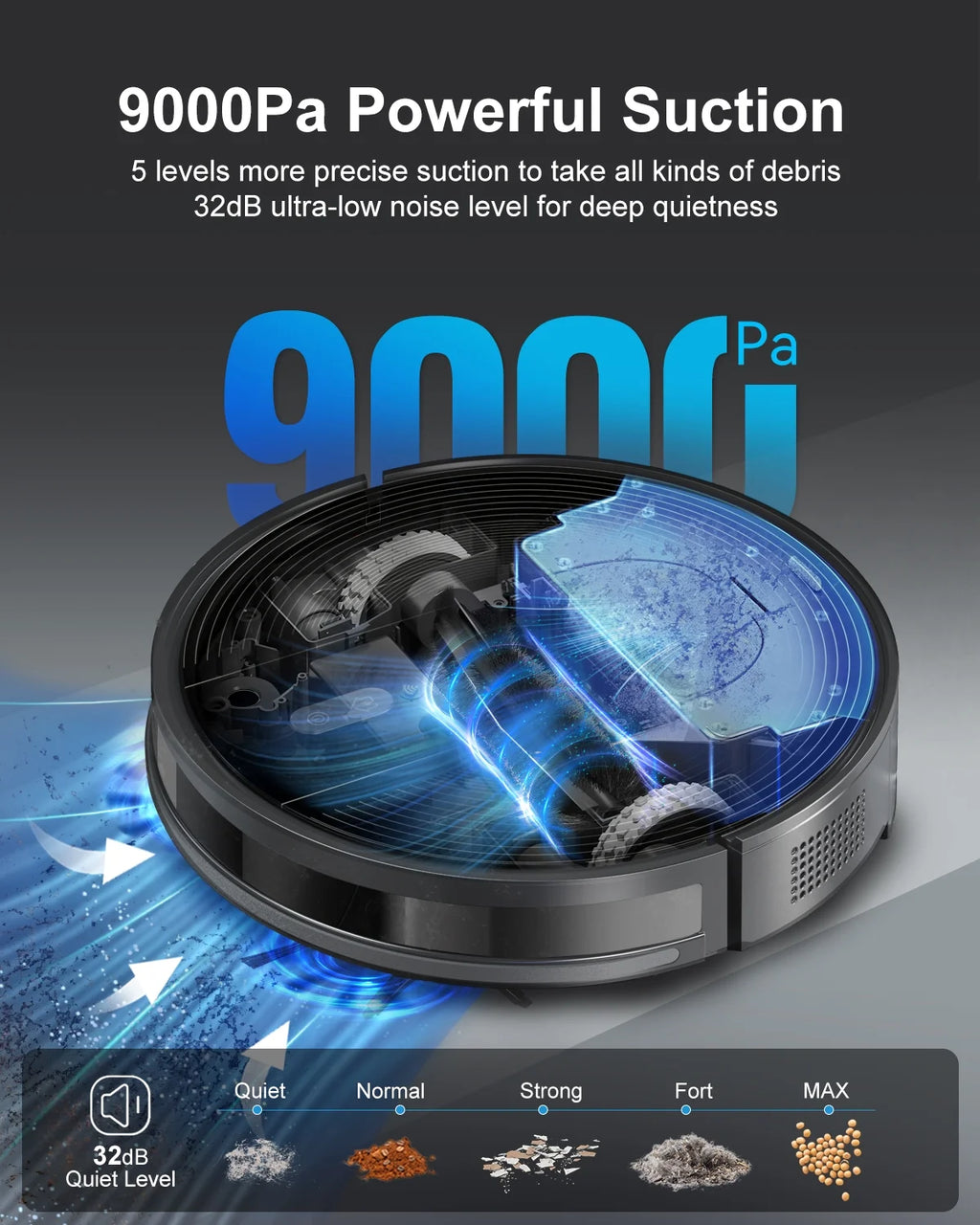 Enboya D60+ Robot Vacuum Cleaner - Self-Emptying Base, 9000Pa Suction, Wi-Fi/App/Voice Control, Smart Vacuum