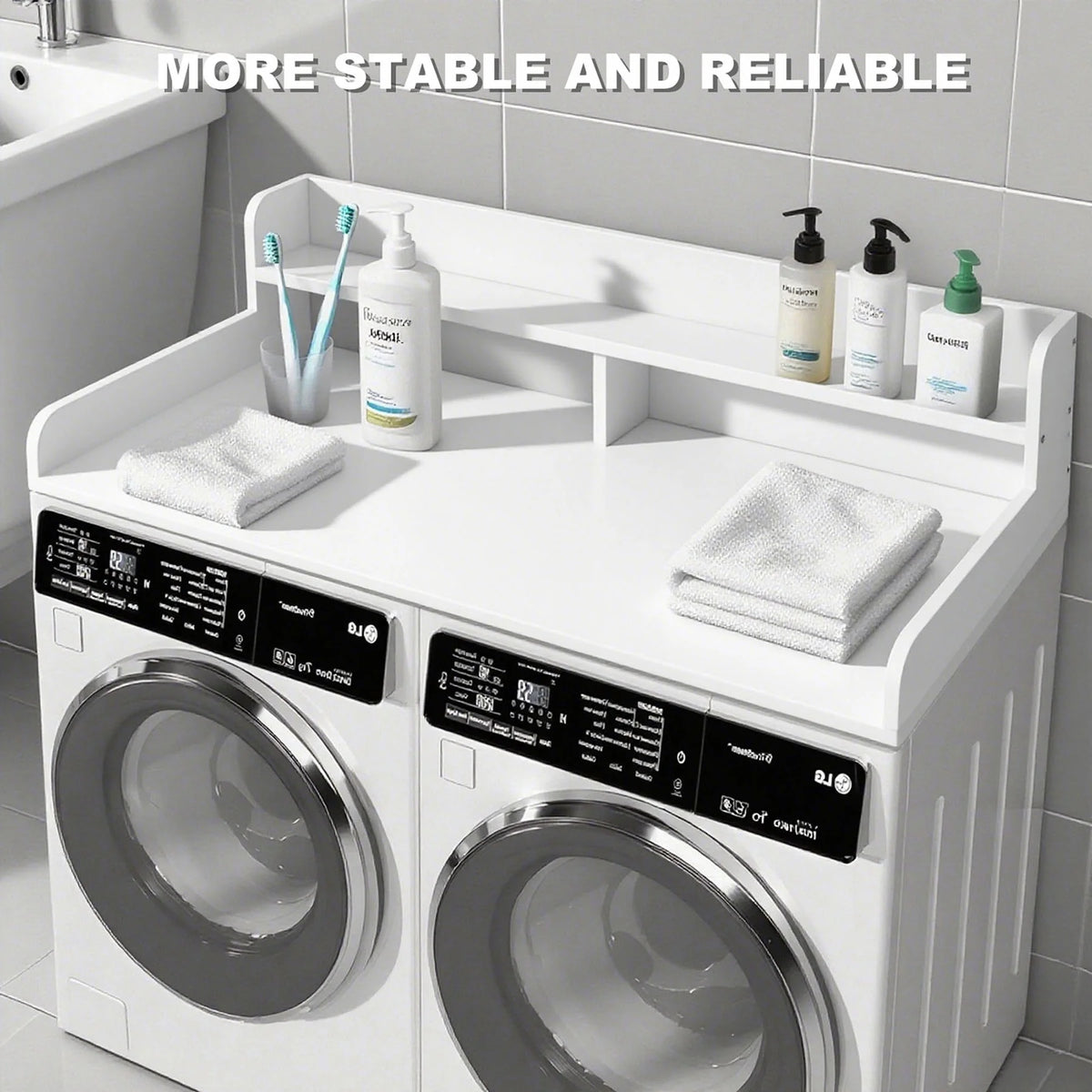 S-HOME Large Space 2-Tier Washer and Dryer Countertop with 2.75 Inch H Guard, 54 Inch W x 27.5 Inch D Topper for Laundry Room