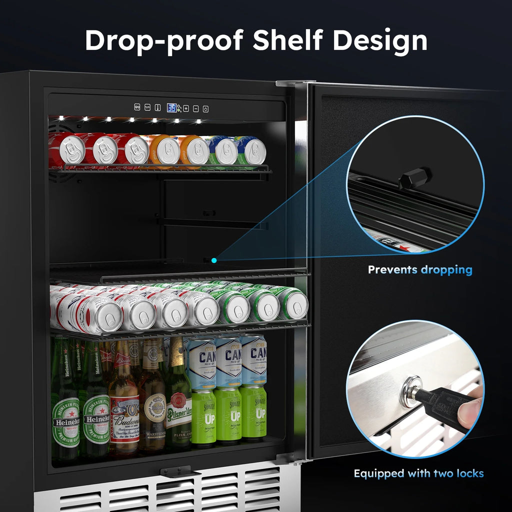 QAUSOU 24 Inch Under Counter Double Drawer Fridge, Weather Proof Stainless Steel Outdoor Beverage Refrigerator for Patio