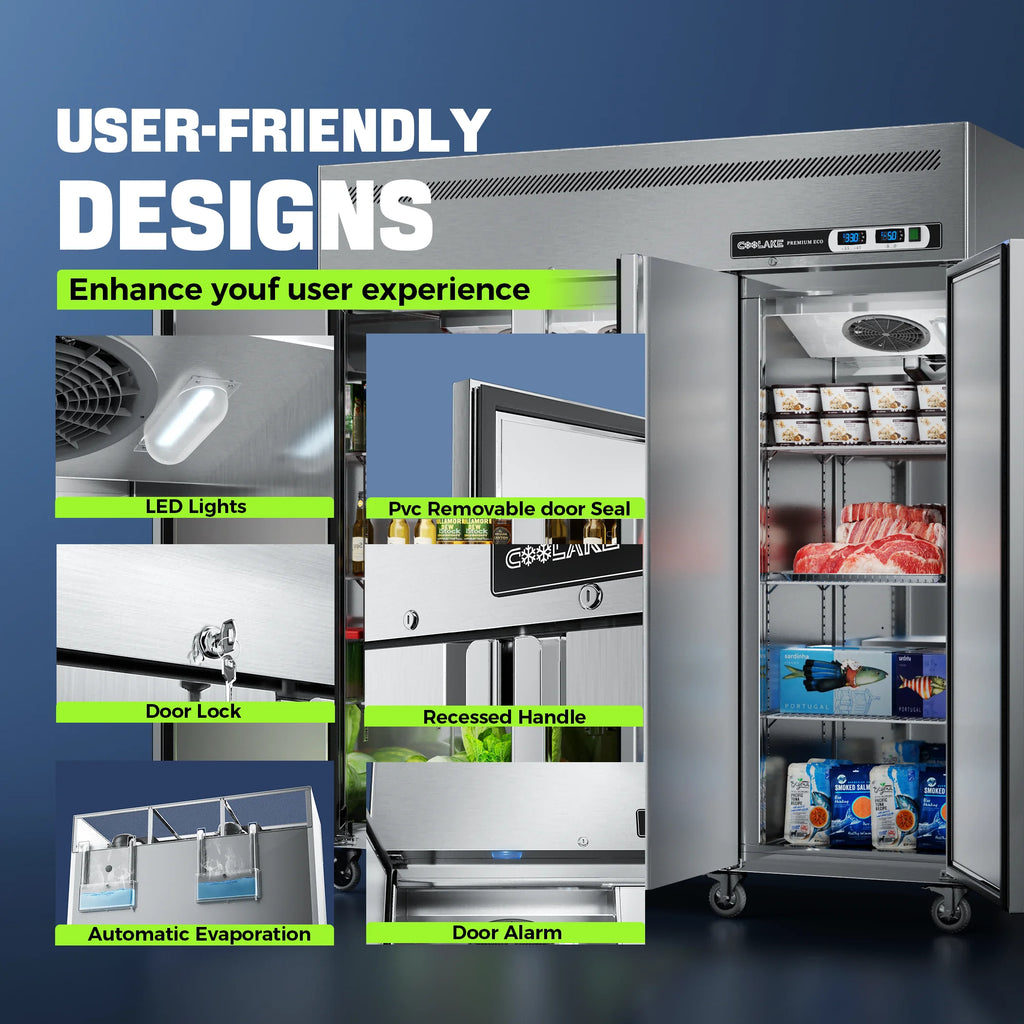 Coolake Commercial Refrigerator And Freezer Combo, 72" W Dual Temperature Zones, 54 Cu.ft 3 Door