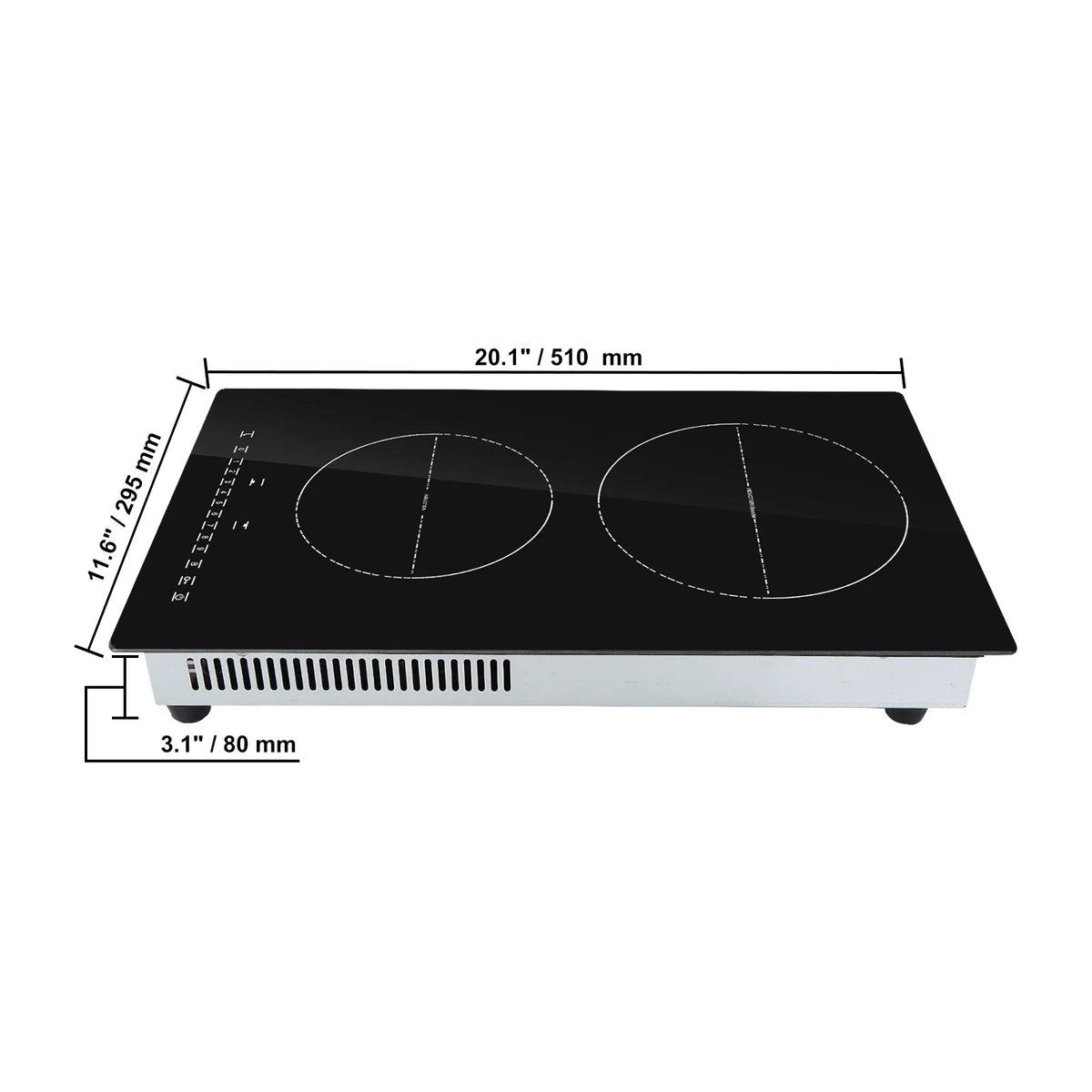 KFFKFF 2 Burner Electric Cooktop, 12 -Inch Built -In Electric Stove Top with 9 Heating Levels and Touch Control, Easy To Clean Ceramic Glass Surface