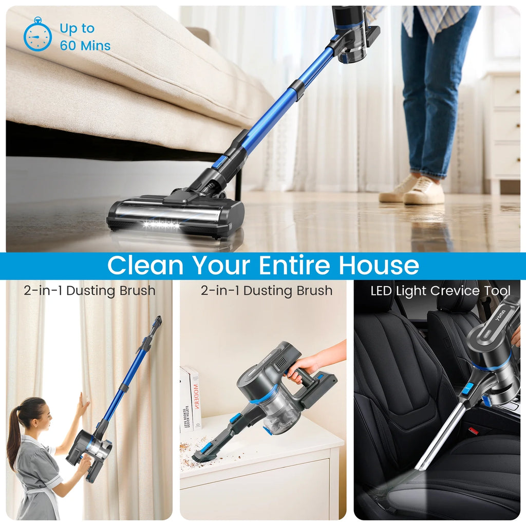 YOMATECH Cordless Vacuum Cleaner, 30Kpa/365W Powerful Stick Vacuum, 6 in 1 Lightweight Vacuum Cleaners for Home Hardfloor Carpet Pet Hair