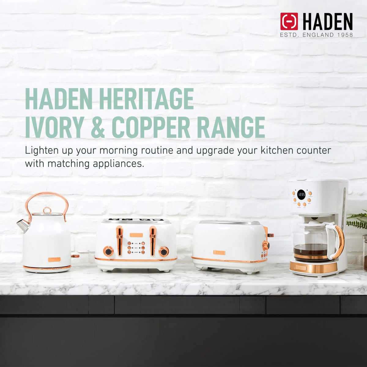 Haden Heritage 1.7 Liter Electric Kettle with 2 Slice Bread Toaster, White