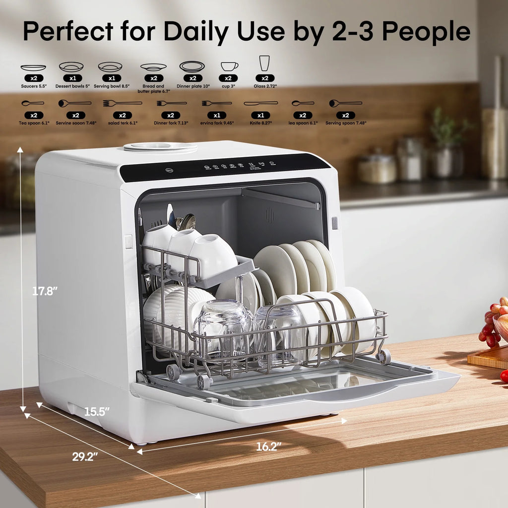Countertop Dishwasher with Timeing Function, 6 Programs, 360��Dual Spray, 167�H High-Temp, Mini Portable Dishwasher for Home,Apartments,RVs
