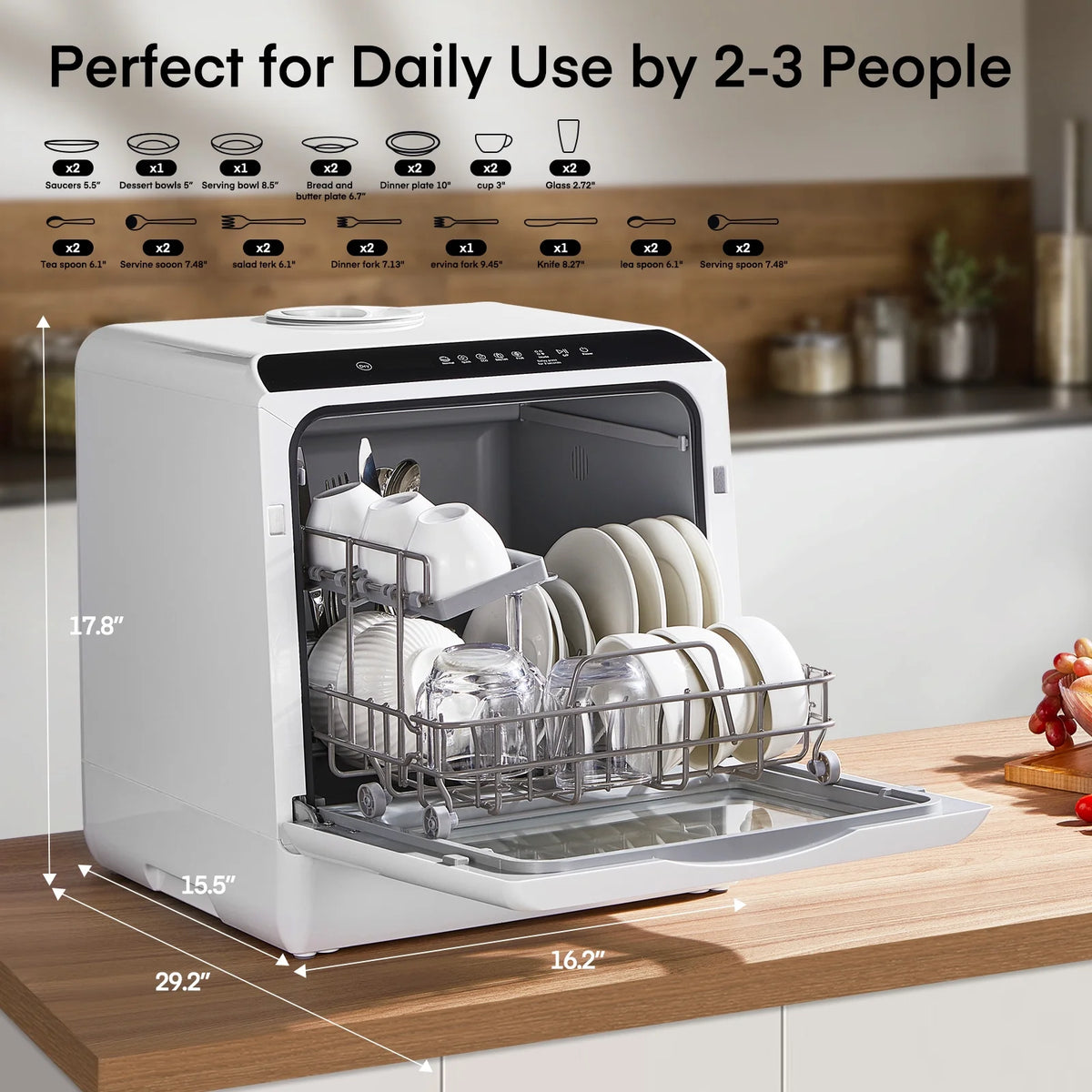 Countertop Dishwasher with Timeing Function, 6 Programs, 360��Dual Spray, 167�H High-Temp, Mini Portable Dishwasher for Home,Apartments,RVs