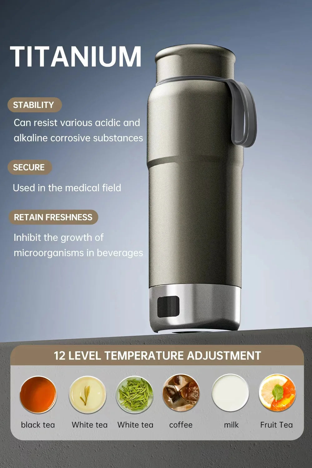 520ml Pure Titanium Portable Electric Kettle �C Travel Kettle Dual Voltage 100V-240V with Temperature Control, Lightweight, Leak-Proof, Fast Boil Mini Kettle for Travel, Office, Hotel, Camping