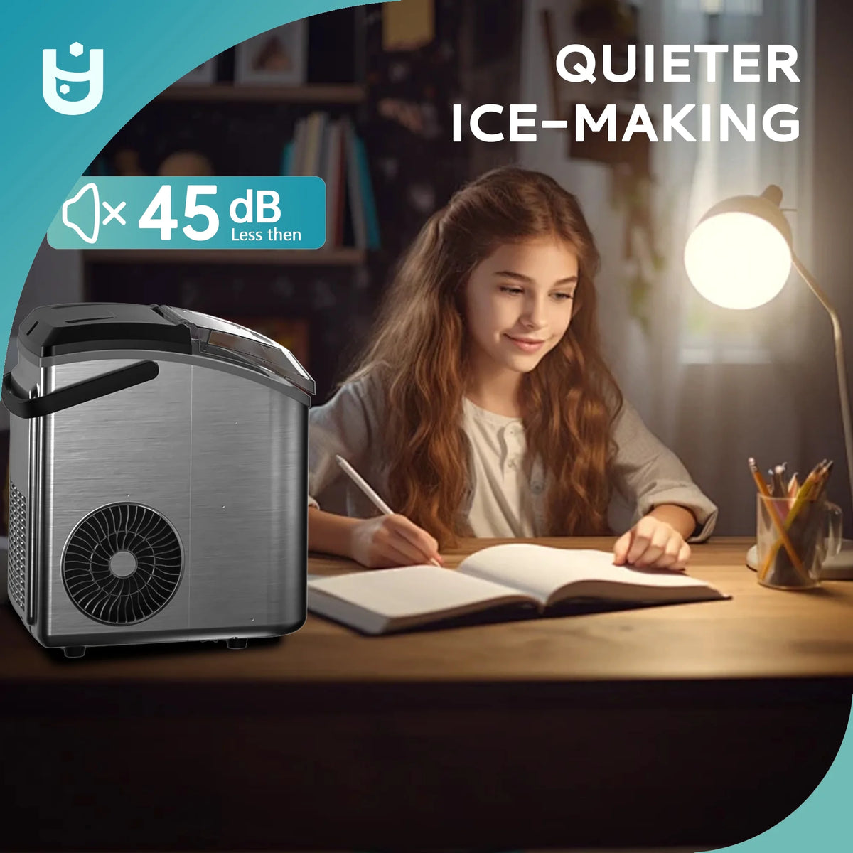 EUHOMY Nugget Ice Maker Countertop with Handle, Ready in 6 Mins, 34.5 lbs Per Day, Removable Top Cover, Auto-Cleaning, Black