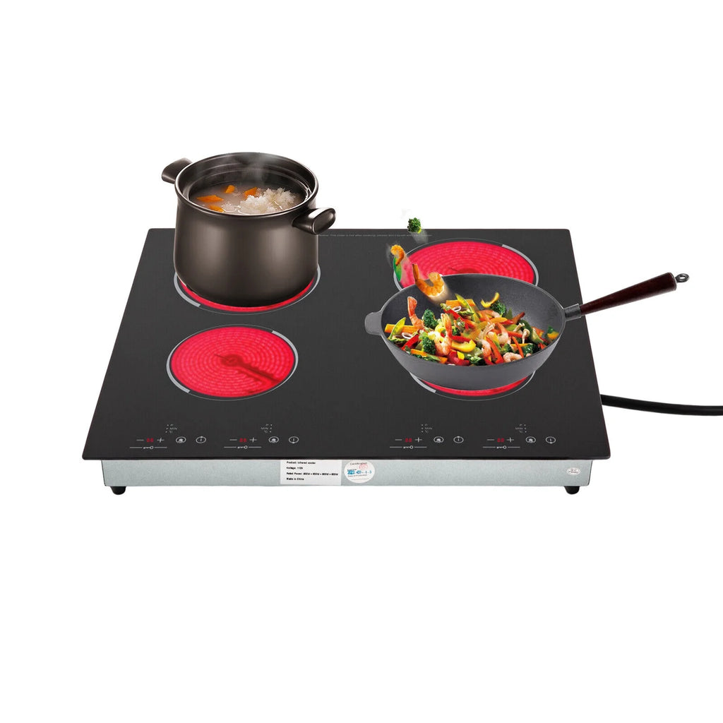 Miumaeov 4-Burners Electric Ceramic Cooktop Built-in Cooktop Stove Ceramic Cooking Stove 9 Gears 3000W 110V