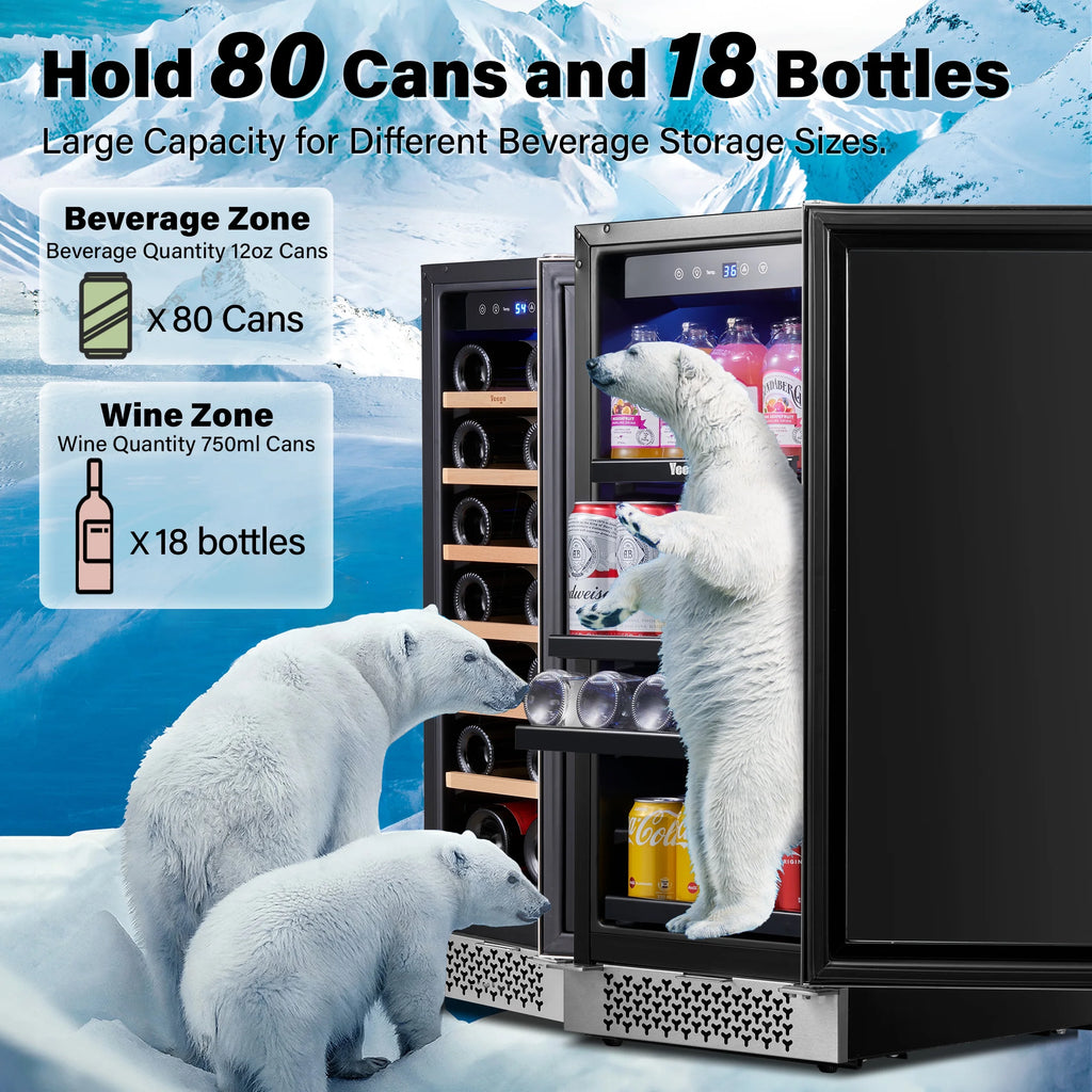 Yeego 30" Wine and Beverage Refrigerator,Two 15" Wine and Beverage Cooler Under Counter or Freestanding, Hold 33 Bottles and 80 Cans(Two Pack)