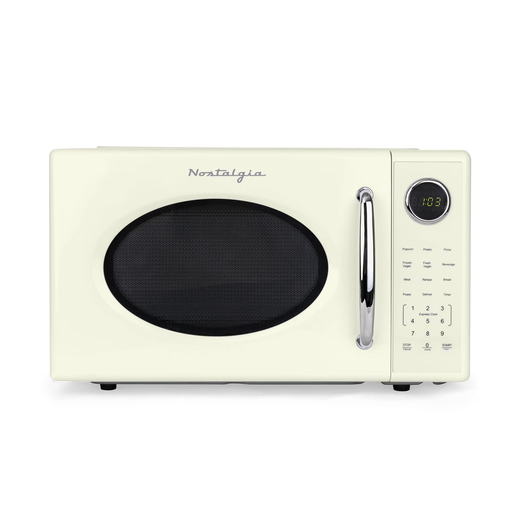 Nostalgia Retro Microwave Oven - 1.1 Cu Ft & 1000-Watt Countertop Size with Glass Turntable, Child Safety Lock, 8 Auto-Cook Programs & Digital Clock - Black