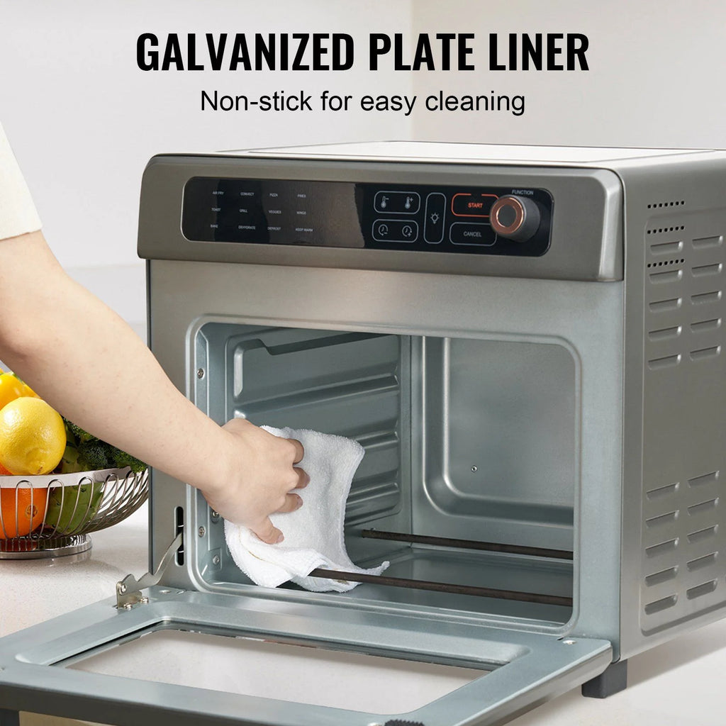 12-In-1 air-fried toaster oven, 25L convection table oven, 1700W stainless steel with pizza pan, rack and gloves, 12-slice and 12-inch pizza capacity