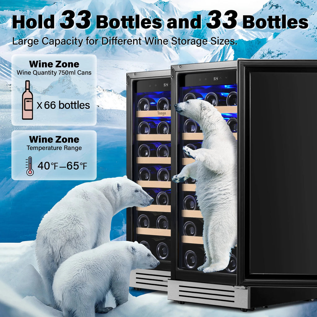 Yeego 30" Wine and Beverage Refrigerator,Two 15" Wine and Beverage Cooler Under Counter or Freestanding, Hold 33 Bottles and 80 Cans(Two Pack)