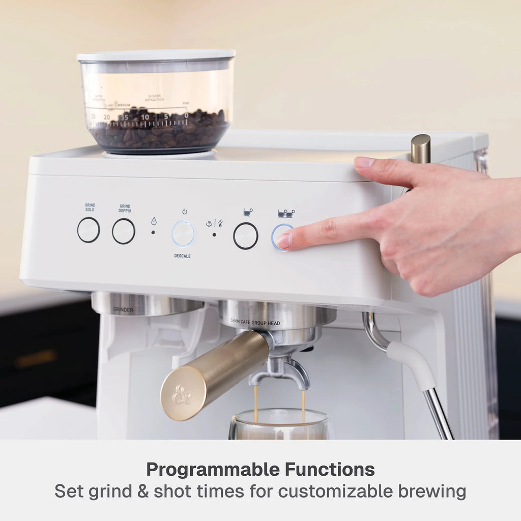 Thyme & Table Barista Grade Espresso Machine with 15-Bar Pressure, Conical Burr Grinder and Steam Wand, Sand White
