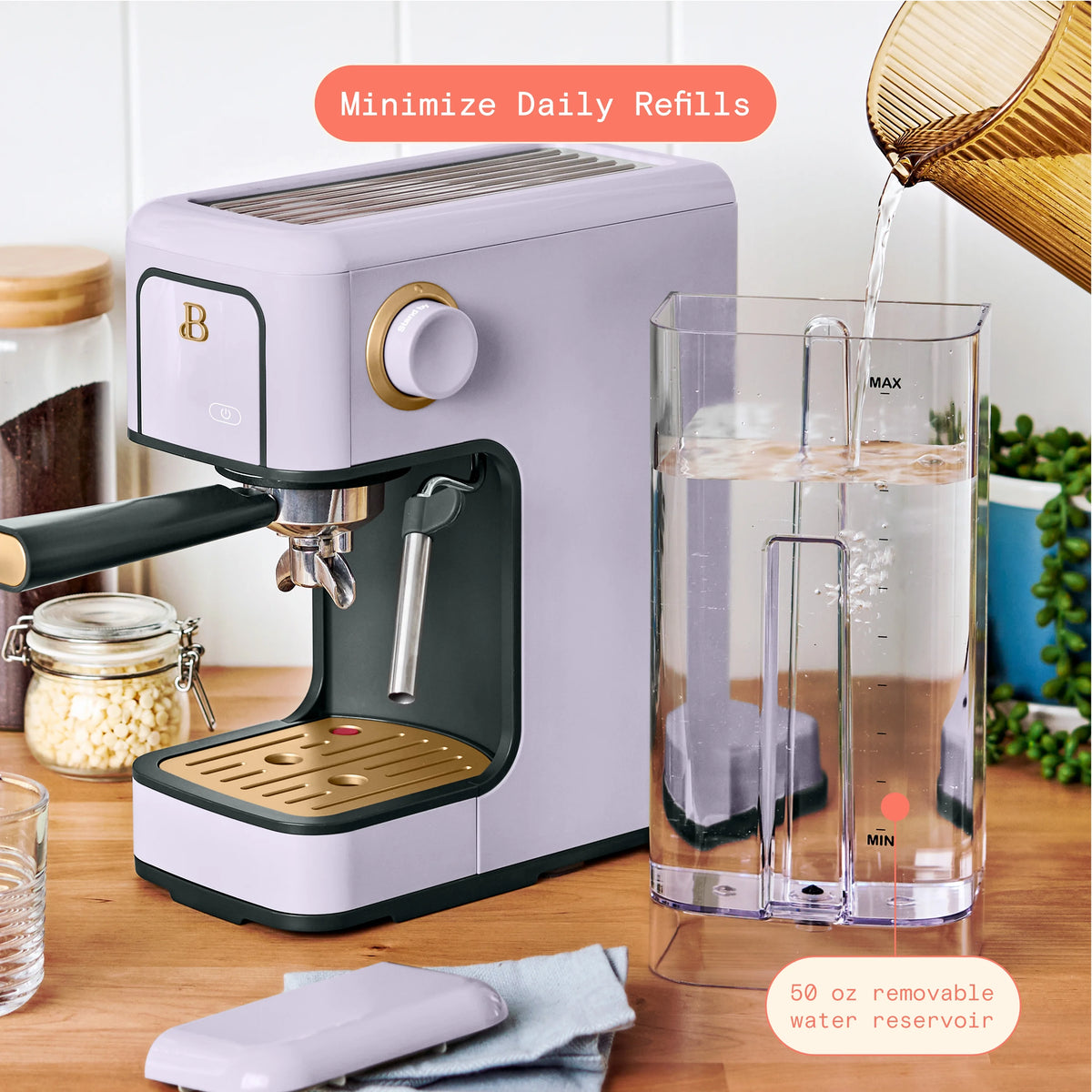 Beautiful Slim Espresso Machine with 20-Bar Pressure, Black Sesame by Drew Barrymore