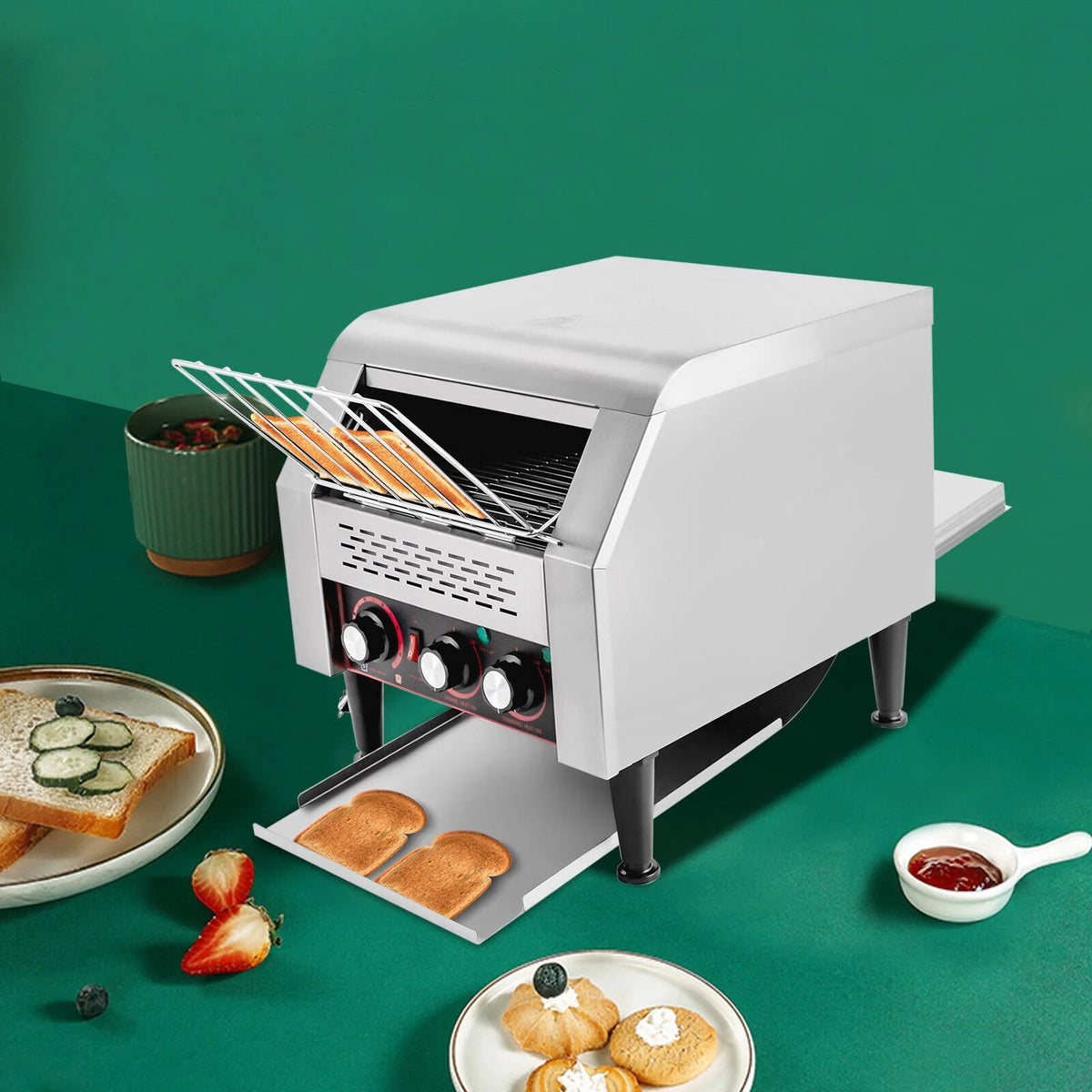 Miumaeov Conveyor Toaster 300 Slices/Hour Heavy Duty Commercial Conveyor Toaster 2200W Stainless Steel Toaster Oven for Restaurant & Home Use