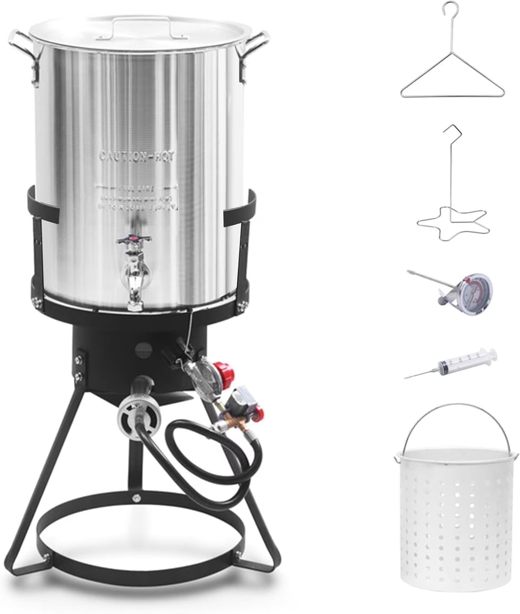 Red Mountain Valley Outdoor Propane Turkey Deep Fryer Set 30&10 Quart Fish Fryer with Basket, 50,000 BTU Burner, Large Seafood Boiler Kit, Outdoor Cooking for Frying, Boiling