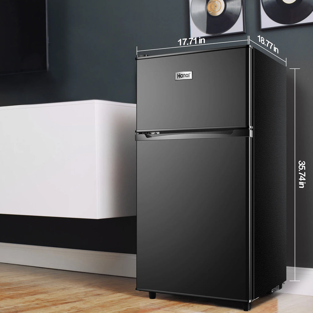 WANAI 3.5 Cu ft Two Door Mini Fridge with Freezer,Apartment Size Refrigerator, Black,New