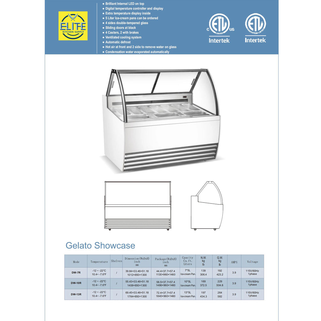 42 in. Commercial Deluxe Ice Cream Gelato 7 Pan Freezer NSF ETL Gelato Dipping Cabinet