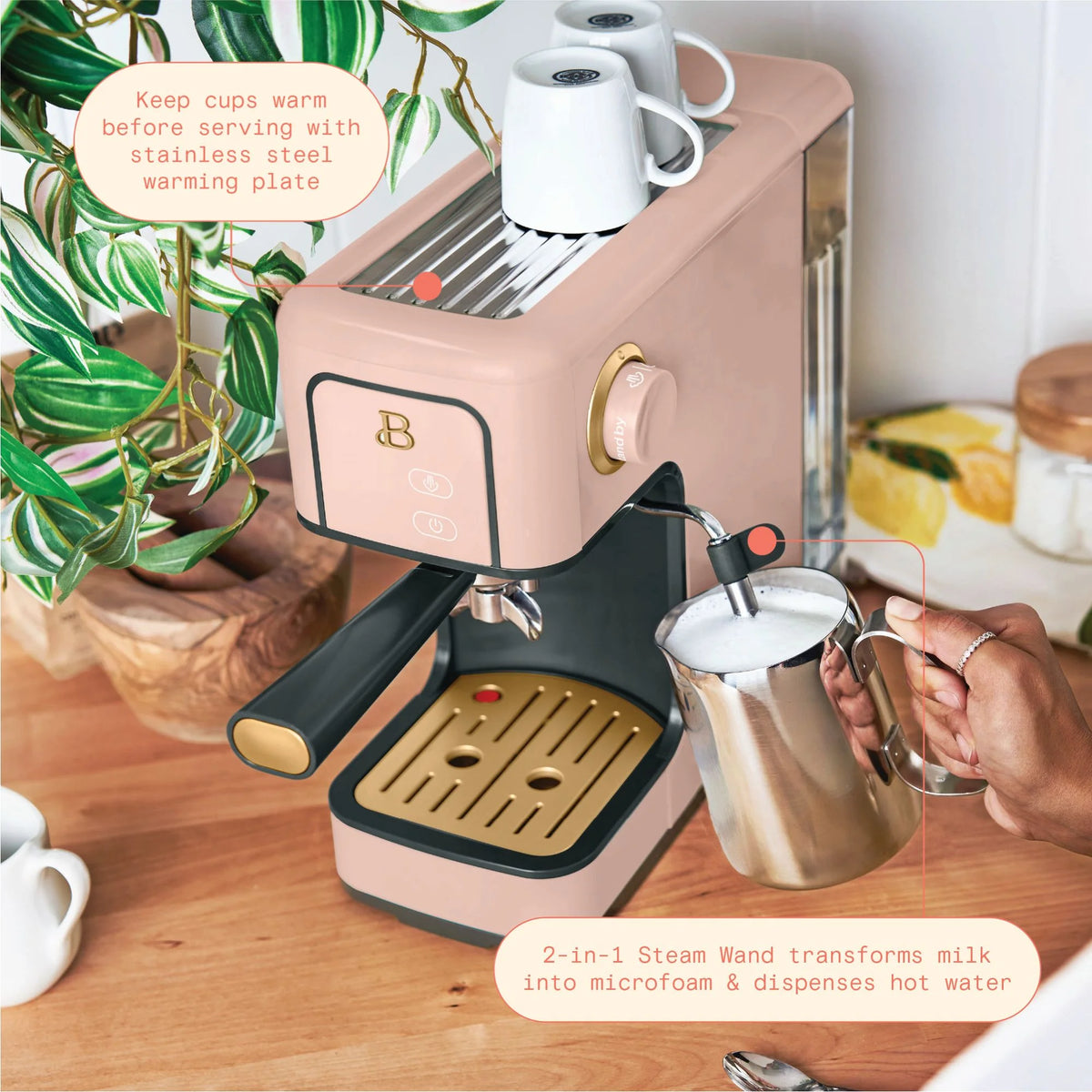 Beautiful Slim Espresso Machine with 20-Bar Pressure, Black Sesame by Drew Barrymore