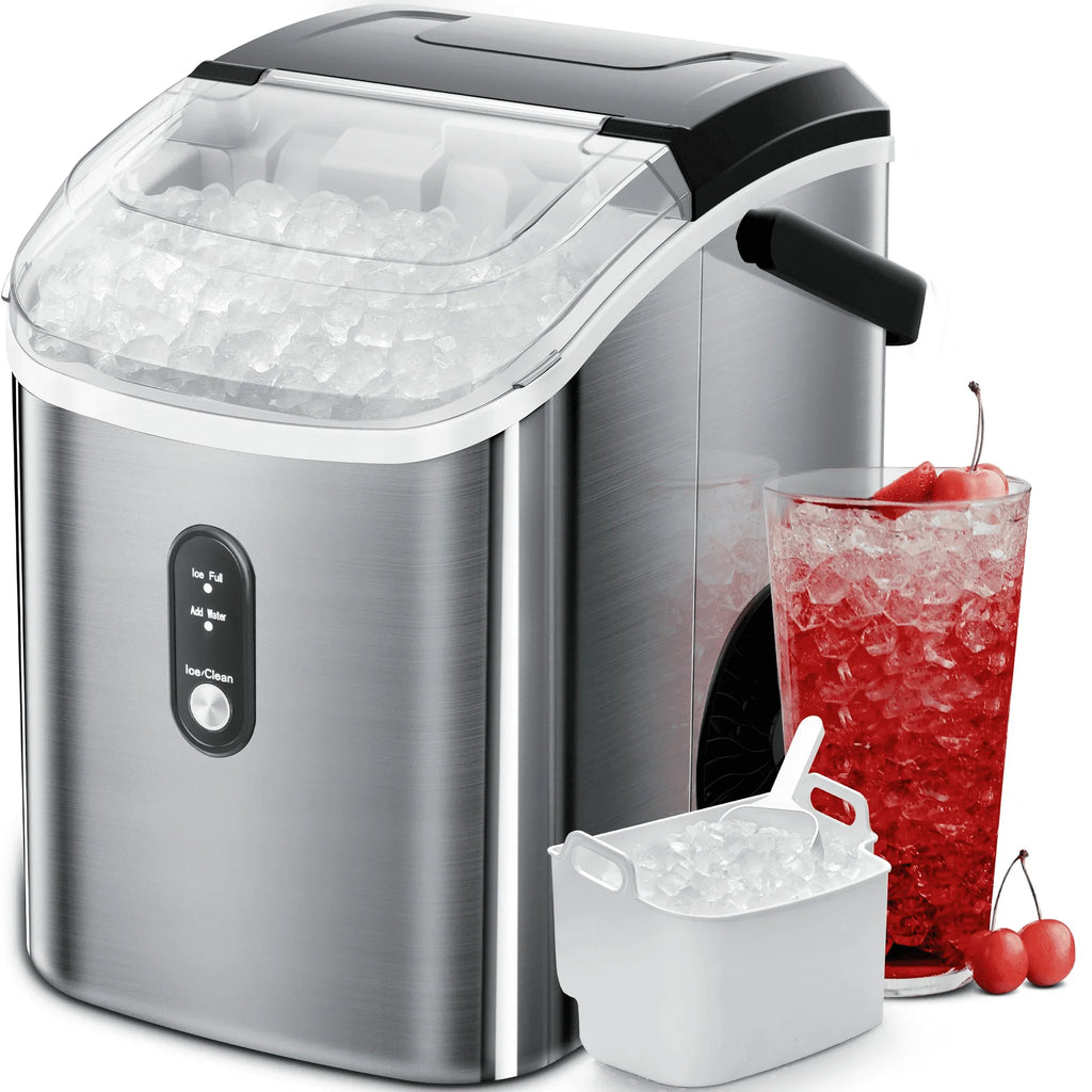 Auseo SS Nugget Countertop Ice Maker with Soft Chewable Ice, 35Lbs/24H, Self-Cleaning, Ice Scoop, Stainless Steel Silver, for Kitchen/Office/Party