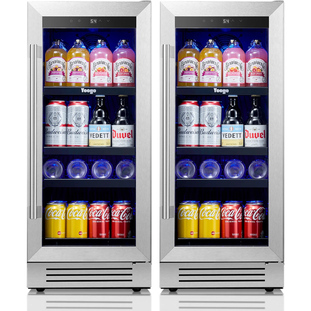 Yeego 30" Wine and Beverage Refrigerator,Two 15" Wine and Beverage Cooler Under Counter or Freestanding, Hold 33 Bottles and 80 Cans(Two Pack)