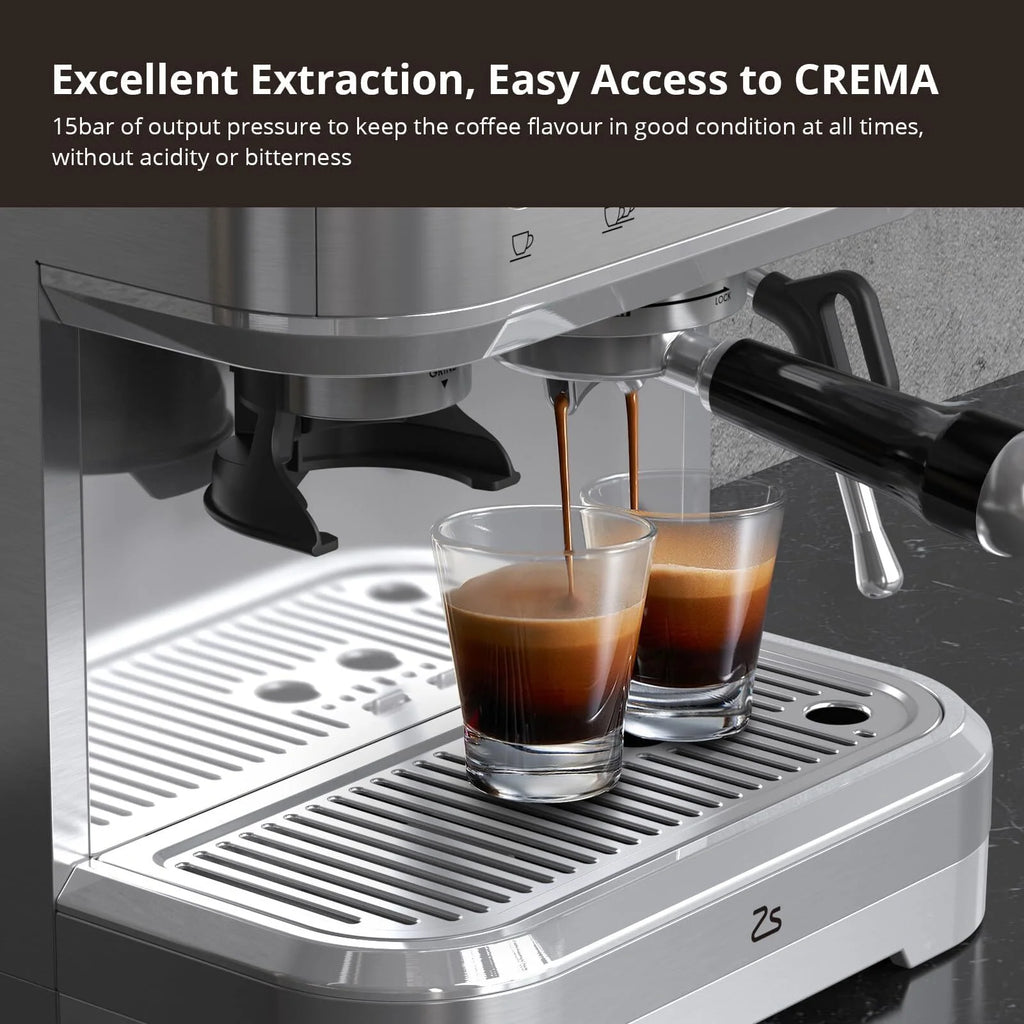 Espresso Machine with Built-in Grinder,Italian ULKA 15 Bar Espresso Machine - 85oz Water Tank, Dual PID Control, Milk Frother & Auto-Cleaning for Perfect Lattes and Cappuccinos
