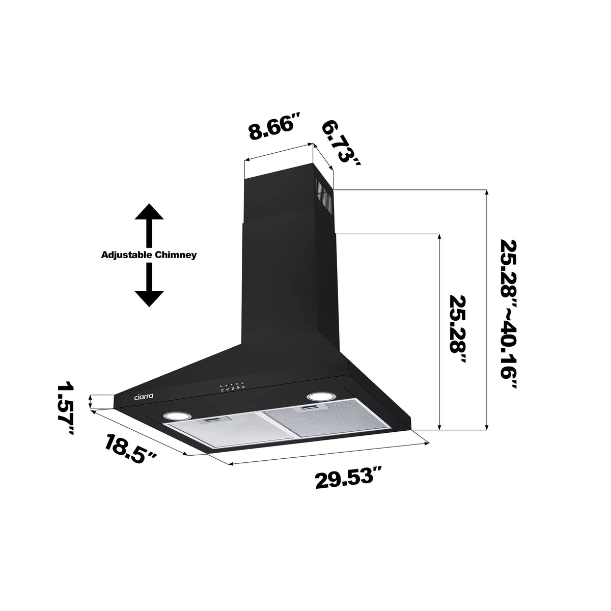 CIARRA Black Range Hood 30 inch Wall Mount Vent Hood Ductless Ducted Convertible CAB206P75