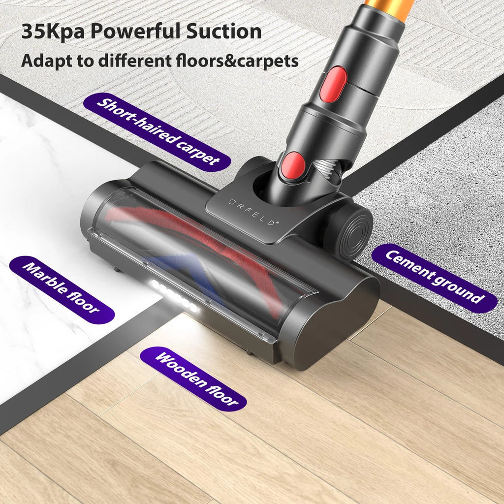 ORFELD Cordless Vacuum Cleaner with 2600mAh Detachable Battery, 45Kpa Powerful Stick Vacuum for Hard Floor Carpet Pet Gold, SV30