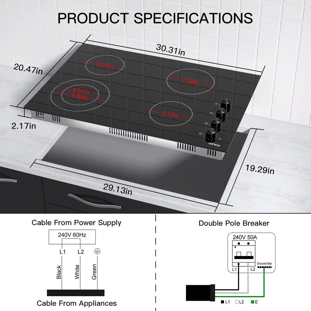 IsEasy 30" Electric Stove in Ceramic with 4 burners