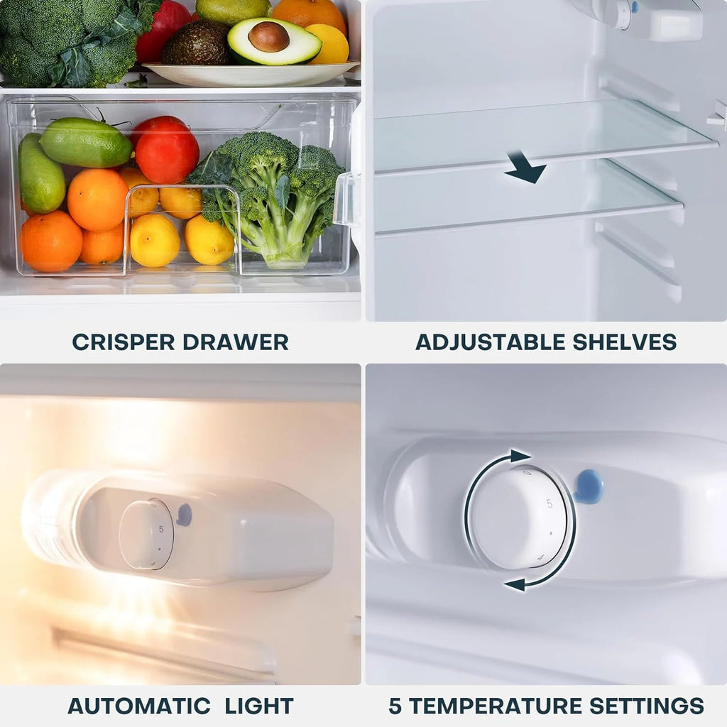 Upstreman 3.1 Cu.Ft Mini Fridge with Freezer, Double Door Small Fridge, Dorm Essentials, Adjustable Thermostat, Energy Saving, Mini Refrigerator for Office, Dorm,Bedroom, Stainless