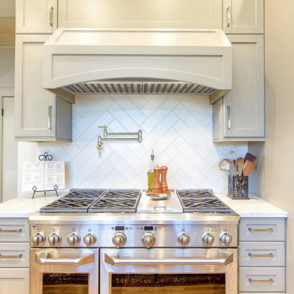Akicon 48 Inch Range Hood Insert, Stainless Steel 8" Ducted Insert/Built-in Kitchen Vent Hood with 1200 CFM Suction, Dimmable LED Lights and Dishwasher Safe Filters, 4 Speed-Cool White