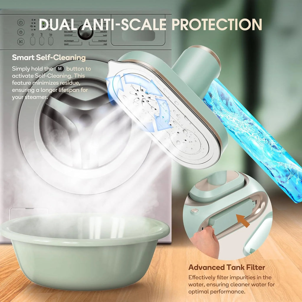Newbealer Steamer for Clothes,2-in-1 1550W Turbocharged Garment Steamer & Iron ,3 Levels Smart Control Steaming,1.2L Detachable Tank,Auto Shut-Off,Self-Cleaning,Innovative Storage: Hang or Wall Mount