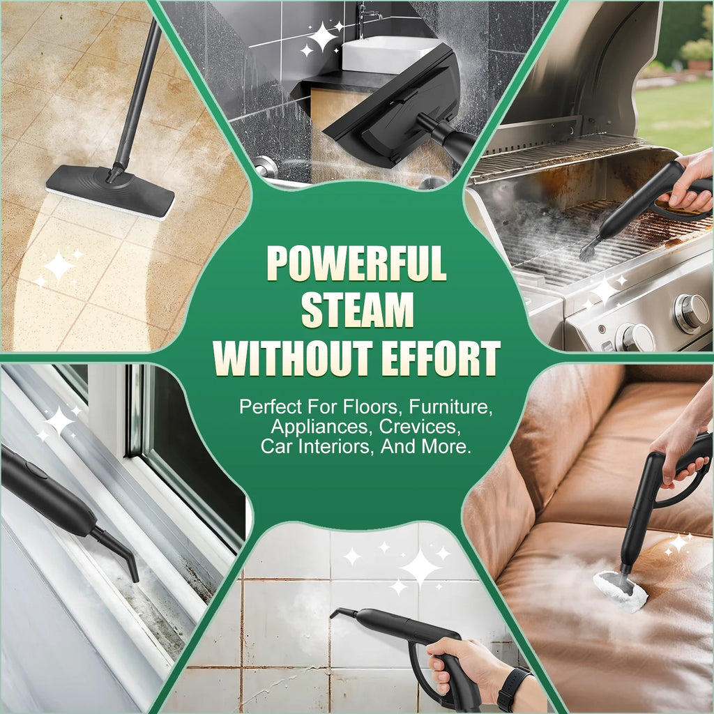 Loheer Steam Cleaner, 1500W Multipurpose Steamer for Cleaning with 15 Accessories,  2L Tank, Child Lock, Chemical-Free Cleaning, Steam Mop for Home, Car, and Furniture
