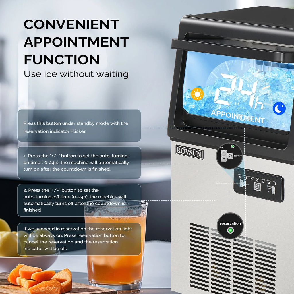ROVSUN Ice Maker Machine 90 lbs/24H Capacity Freestanding & Countertop, Stainless Steel