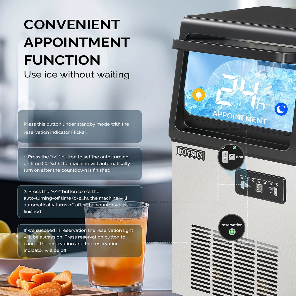 ROVSUN Ice Maker Machine 90 lbs/24H Capacity Freestanding & Countertop, Stainless Steel