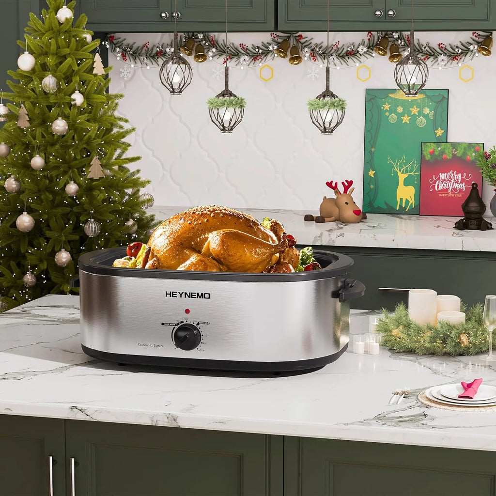 20 Quart Electric Roaster Oven, Turkey Roaster Electric, Roaster Oven Buffet, Selfbasting Lid, Removable Pan, Full-Range Temperature Control Cool-Touch Handles, Turkey Roaster, Black