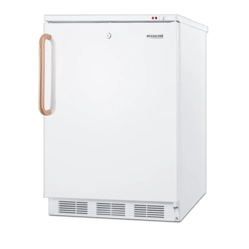 ADA compliant freestanding all-freezer capable of -25 C operation, with lock and copper handle