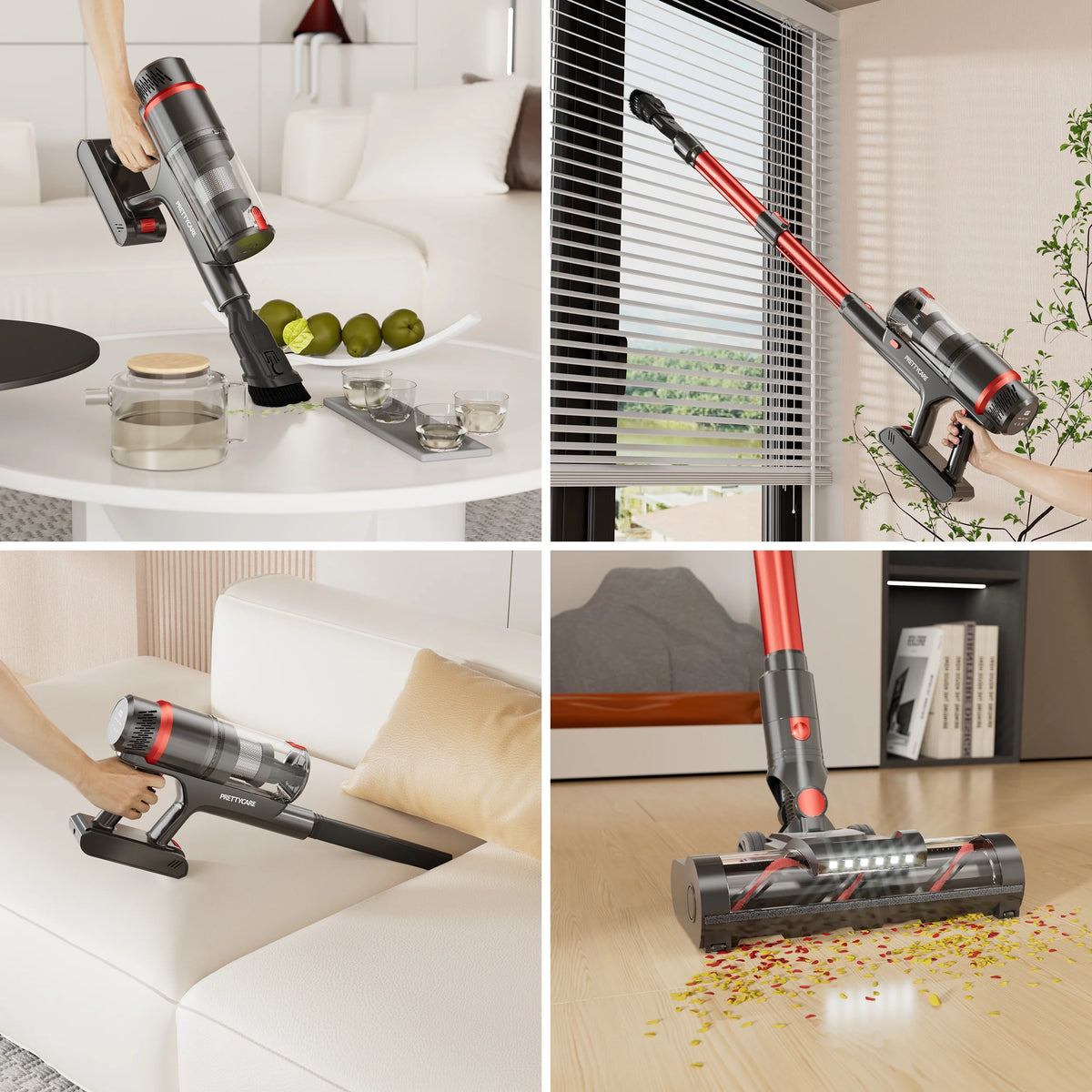 PrettyCare Cordless Vacuum Cleaner Lightweight Stick Vacuum 38kPa with 45min Runtime for Carpet Hard Floors Cleaner Pet Hair P2