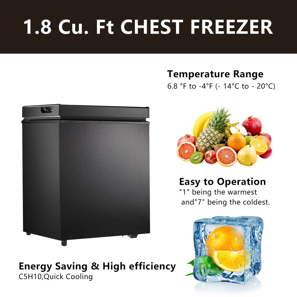 KNDKO 1.8cu.ft. Chest Freezer with Adjustable Temperature, Free Standing Top Open Door Compact Freezer with Removable Basket for Kitchen/Home/Bar/Garage/Office