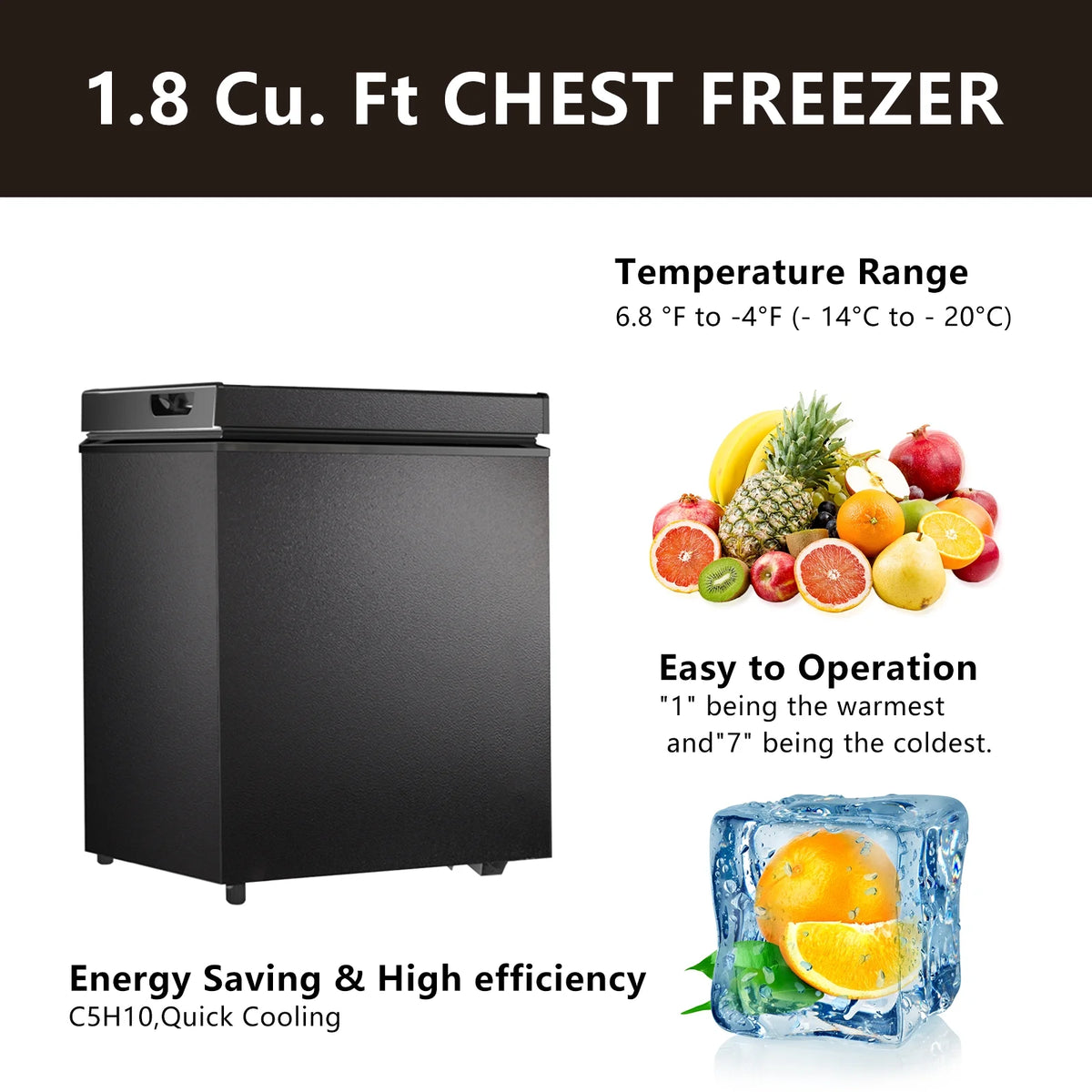 KNDKO 1.8cu.ft. Chest Freezer with Adjustable Temperature, Free Standing Top Open Door Compact Freezer with Removable Basket for Kitchen/Home/Bar/Garage/Office