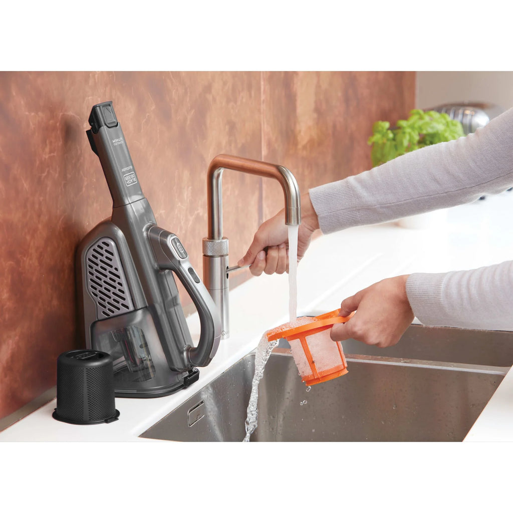BLACK+DECKER Dustbuster AdvancedClean+ 12V Lithium Cordless Handheld Vacuum with Powered Pet Head for carpet and upholstery, HHVK320JZ01