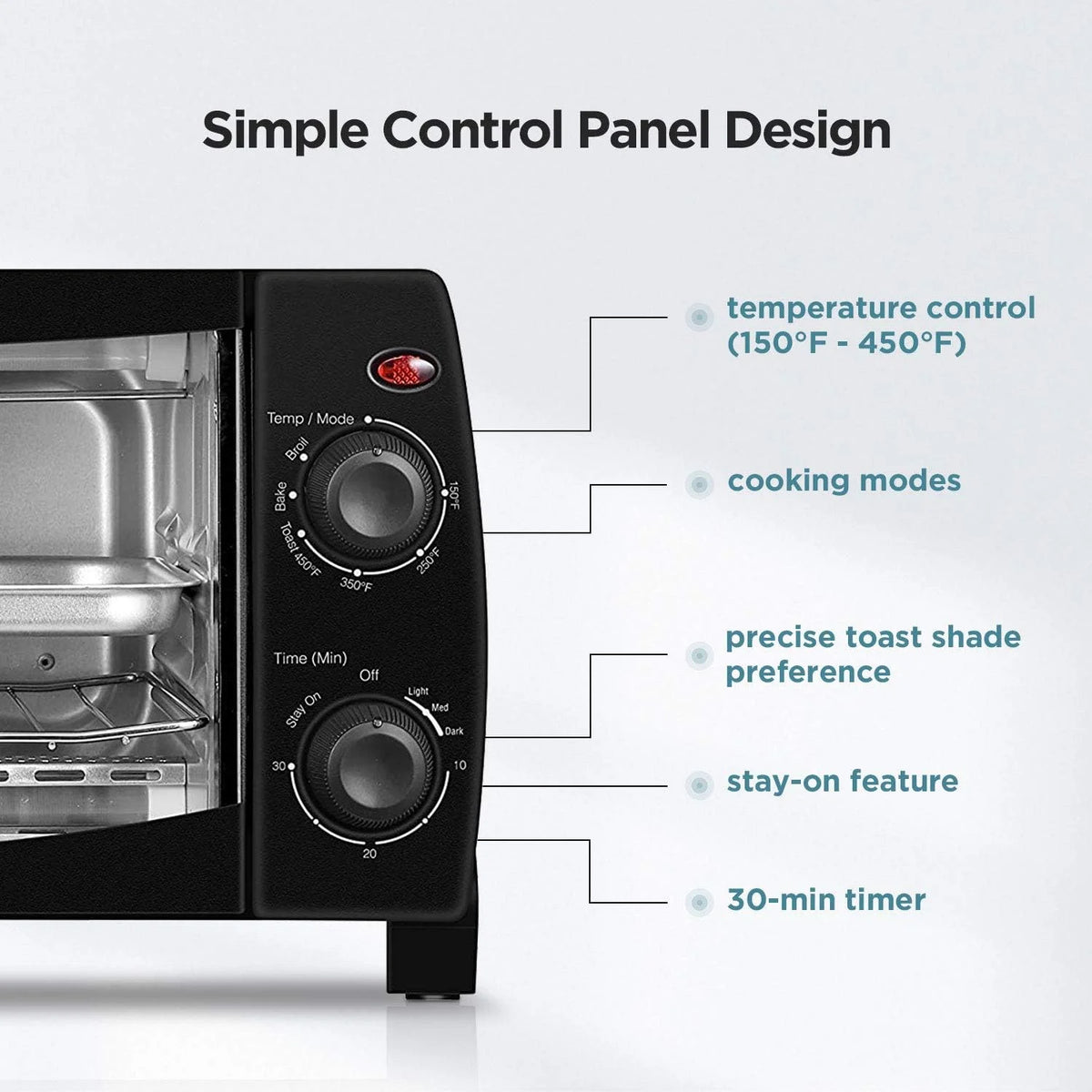 COMFEE' Mini 2-Slice Toaster Oven, Countertop toaster oven, 2-Knobs Easy to Control with Timer for Bake, Broil, Toast, 1000W, Black/White (CO-B08AA(BK))