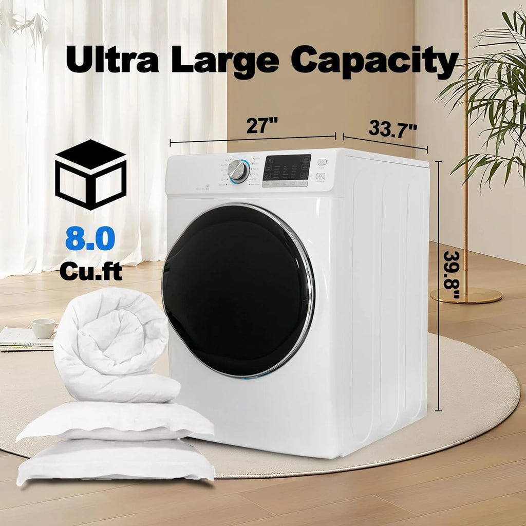 SMAD 8 Cu ft Electric Front Load Dryer, 27 in.W Large Capacity Steam Function Wrinkle Care Stackable