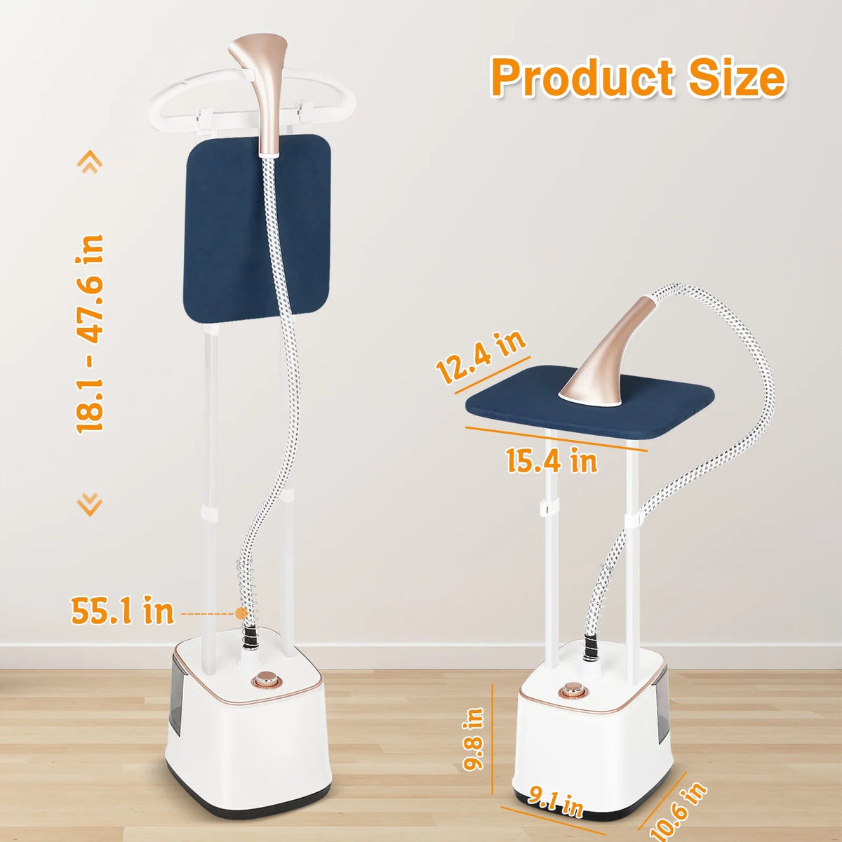 Advwin 2000W Garment Steamer for Clothes Standing, 10 Steam Levels, 2.7L Water Tank, Commercial and Household Use (Gold)