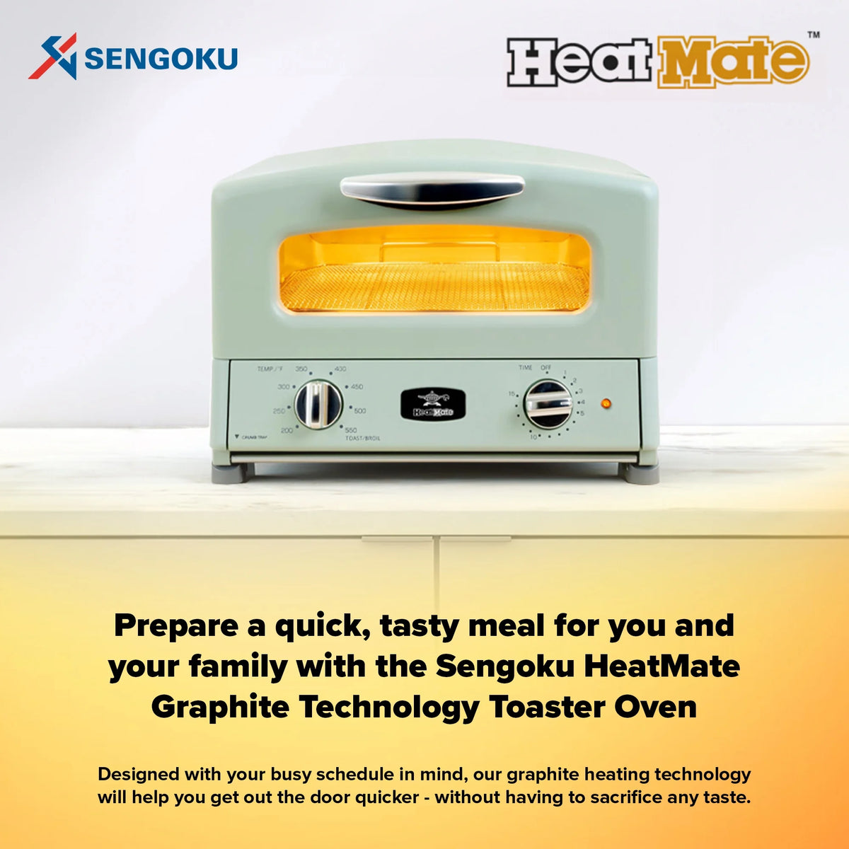 Sengoku HeatMate Countertop Toaster Oven w/ Graphite Technology, Olive