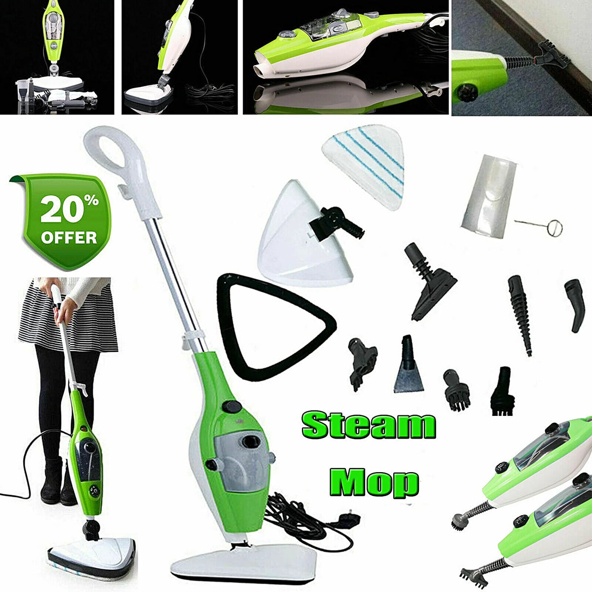 All-in-One 10-in-1 Steam Cleaner for Hardwood Floors, Tiles, Carpets, and Windows