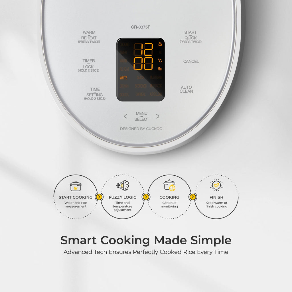CUCKOO Rice Cooker 6 Cups Cooked with Warmer, Nonstick Pot, and Fuzzy Logic Tech in White (CR-0375FW)